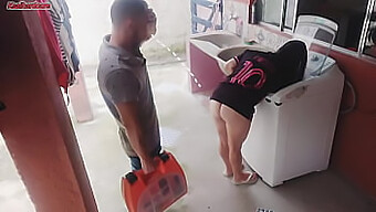 Aroused Housewife Offers Her Derriere To The Washing Machine Repairman As Her Husband Is Away