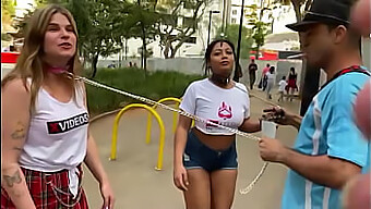 Sao Paulo Women On Leashes In Public Bdsm Walk With Young Man